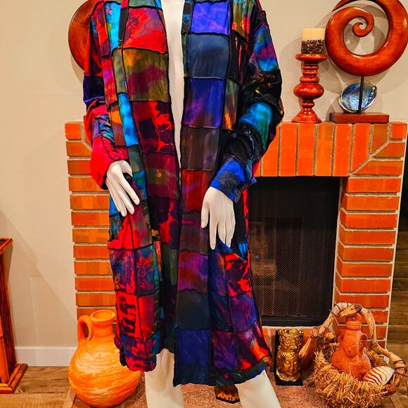 Patchwork Tie Dye Batik Long Cardigan Kimono OS NWT - Picture 2 of 12